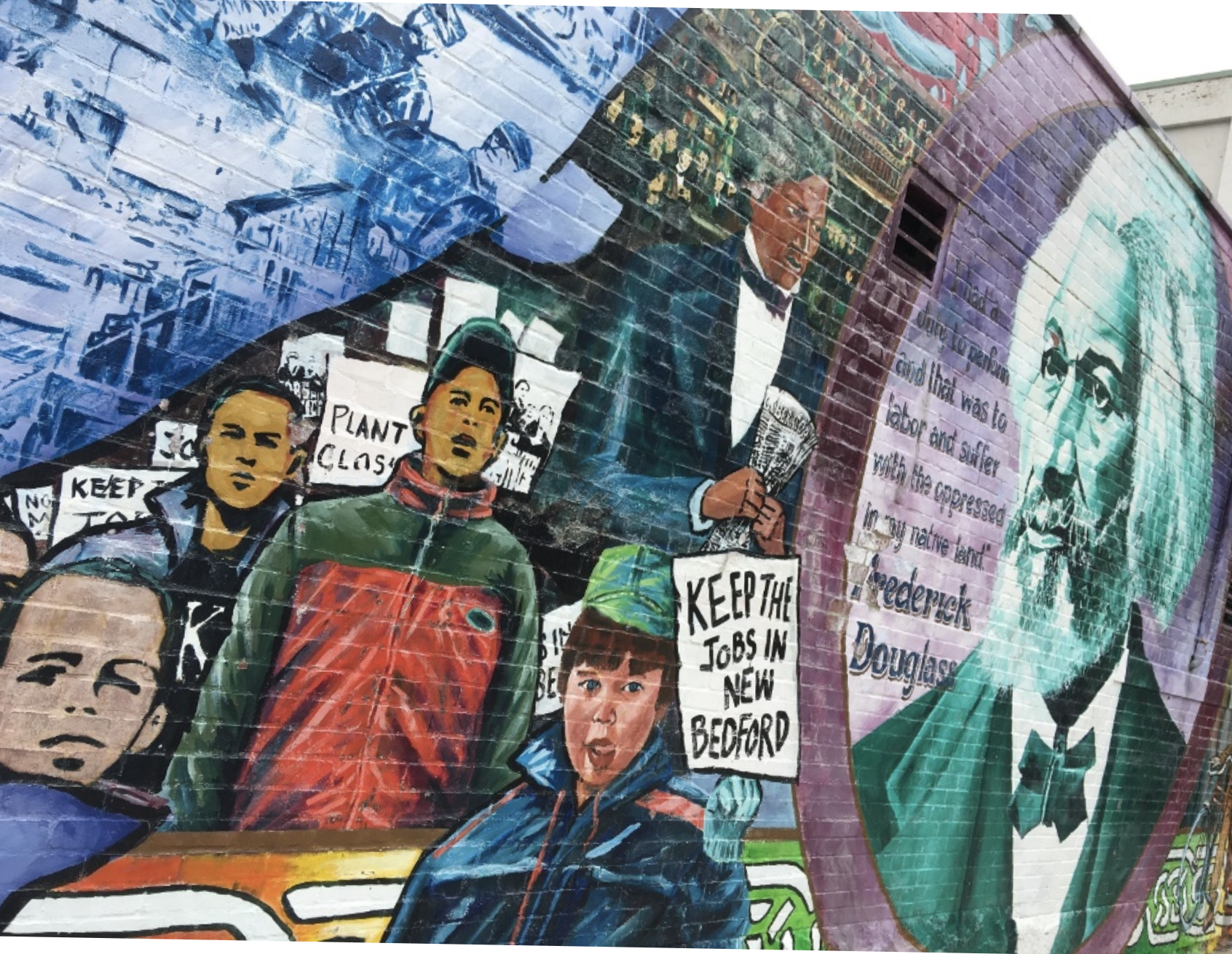 A mural of Fredrick Douglass in New Bedford, MA